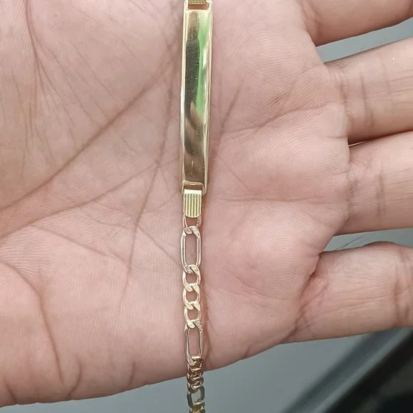 10kt real gold try color figaro daimond cut bracelet size 7 inches